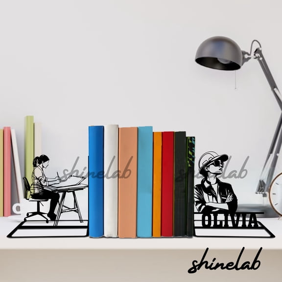 Shinelab Architect Metal Bookends for Bookshelves, Female Architect Gift, Office Decor 12673