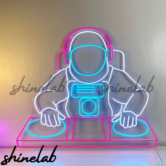 Shinelab Astronaut DJ Neon Sign, Bar Decoration, Gaming Room Wall Art, Bar Neon Sign