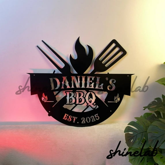 Shinelab Backyard Grill Bar LED Wall Art, Custom BBQ Grill Shop Metal Sign Wall Decor 10433
