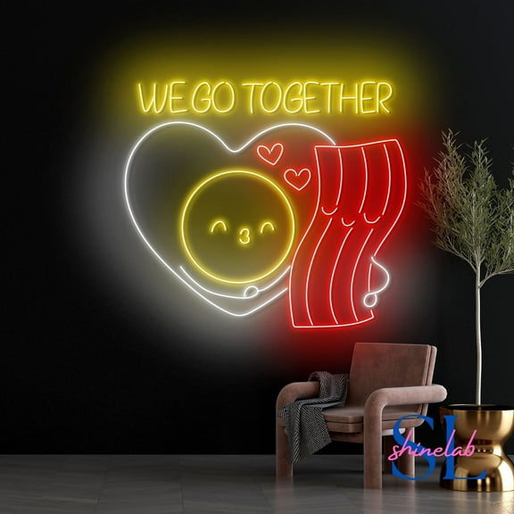 Shinelab Bacon & Egg Neon Sign, We Go Together Led Sign, Bacon and Egg Couple Wall Decor, Funny Food Decor 1111