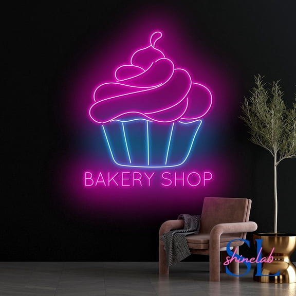 Shinelab Bakery Shop Neon Sign, Cupcake Led Sign, Cake Bakery Wall Art, Bakery Shop Open Wall Decor 837