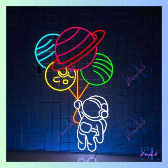 Shinelab Balloon Astronaut Neon Sign, Astronaut Led Sign, Spaceman Neon Light Wall Art Decor 2354