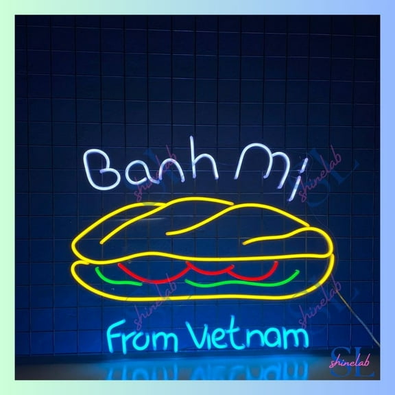Shinelab Banh Mi Sandwiches Neon Sign, Banh Mi Led Light, Sandwich Store Neon Light Wall Decor 2000