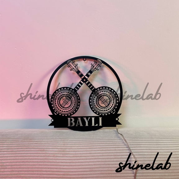 Shinelab Banjo LED Wall Art, Custom Banjo Musical Instrument Metal Sign Wall Decor 10493