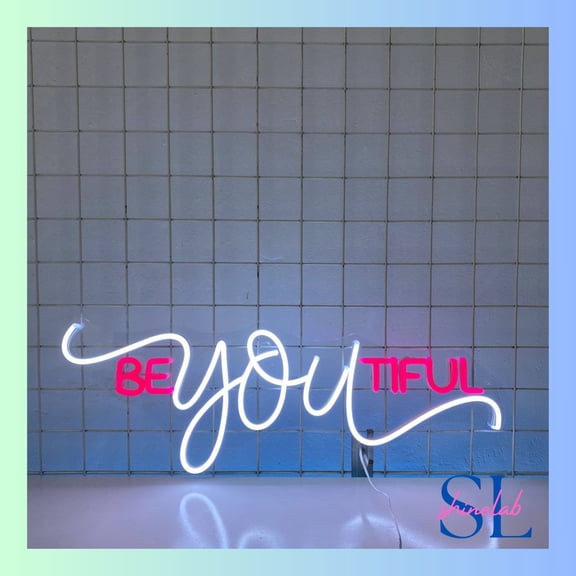 Shinelab Be You Tiful Neon Sign, You Beautiful Wall Art Light, Quote Home Wall Decor 028