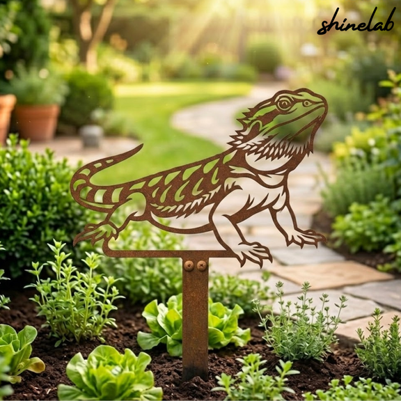 Shinelab Bearded Dragon Metal Garden Stake, Lizard Yard Decor, Gift For Reptile Lovers