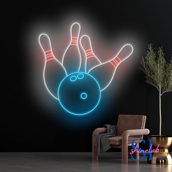 Shinelab Bowling Neon Sign, Bowling Ball Led Sign, Bowling Player Wall Art Light, Bowling Club Decor 1130