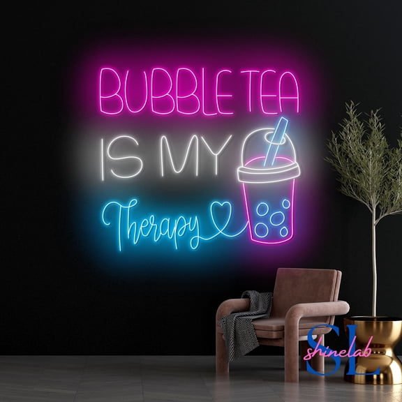 Shinelab Bubble Tea Is My Therapy Neon Sign Neon Sign, Milk Tea Led Sign, Boba Tea Wall Art, Drink Shop Home Wall Decor 414