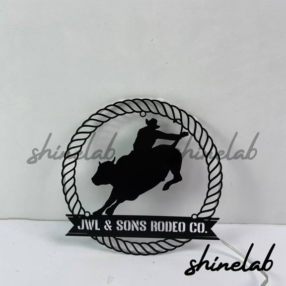 Shinelab Bull Rider Horse LED Wall Art, Custom Bull Riding Decor, Personalized Gifts 11533