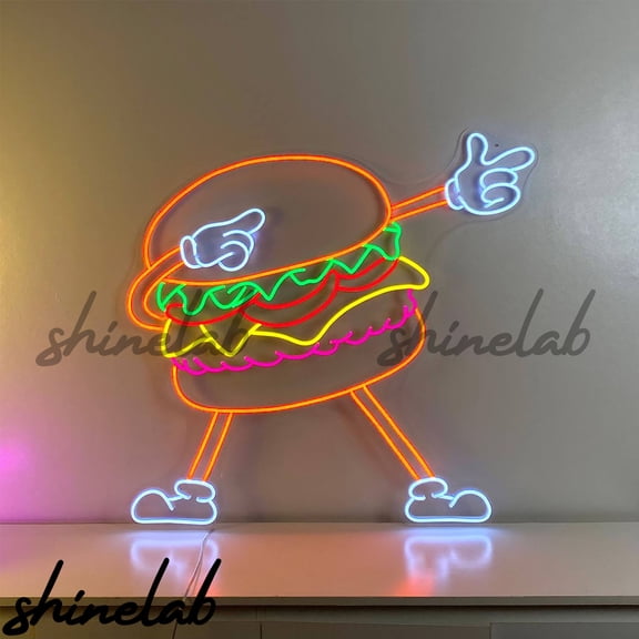 Shinelab Burger Neon Sign, Fast Food Led Light, Restaurant Wall Decor
