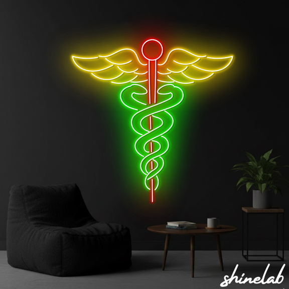 Shinelab Caduceus Neon Sign, Medical Symbol Led Light, Doctor Office Decor