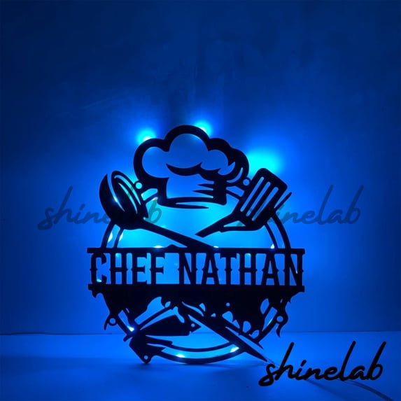 Shinelab Chef Kitchen Metal Sign LED Wall Art, Custom Personalized Chef Wall Decor 11153