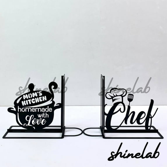 Shinelab Chef Metal Bookends Custom Chef Name Bookend Gift, Cooking Desk Bookshelf Decor 6647