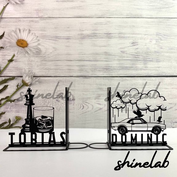 Shinelab Chess Metal Bookends Chess Player & Driver Name Bookend Gift, Sports Bookshelf Decor 5702