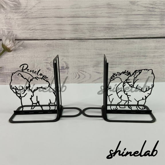 Shinelab Chow Chow Dog Metal Bookends Custom Dog Pet Name Bookend Gift, Modern Desk Bookshelf Decor 6161