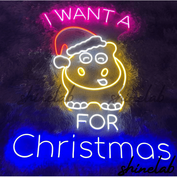 Shinelab Christmas Hippo Neon Sign, Christmas Neon Sign, Christmas Decor