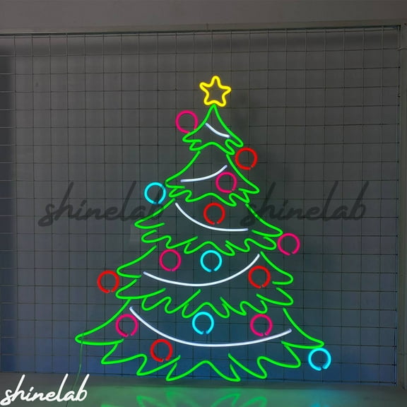 Shinelab Christmas Tree Neon Sign, Holiday Ornaments LED Light, Custom Room Decor