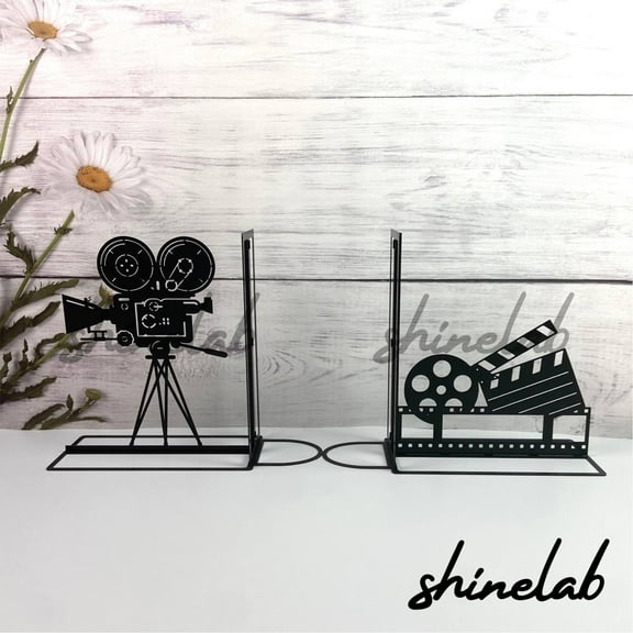 Shinelab Cinema Movie Theater Metal Bookends Movie Buffs Name Bookend Gift, Theater Climbing Desk Bookshelf Decor 5054