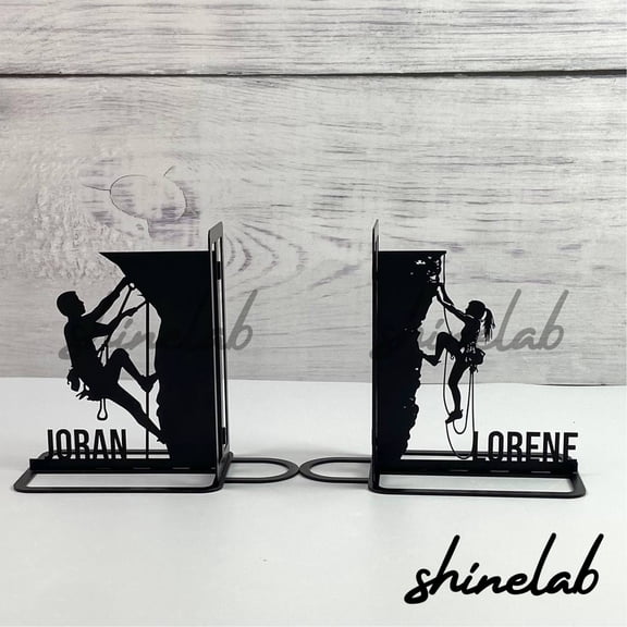 Shinelab Climber Metal Bookends Climbing Name Bookend Gift, Mountain Climbing Desk Bookshelf Decor 5063