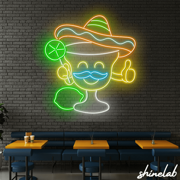 Shinelab Cocktail Neon Sign, Sombrero Led Light, Mexican Bar Decor