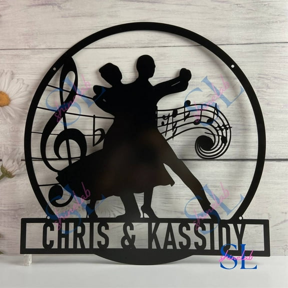 Shinelab Couple Ballroom Dancing Metal Wall Art LED Light, Classical Ballroom Dancer Name Sign Home Decor, Dancing Club Decoration, Ballroom Dance Sign 3070