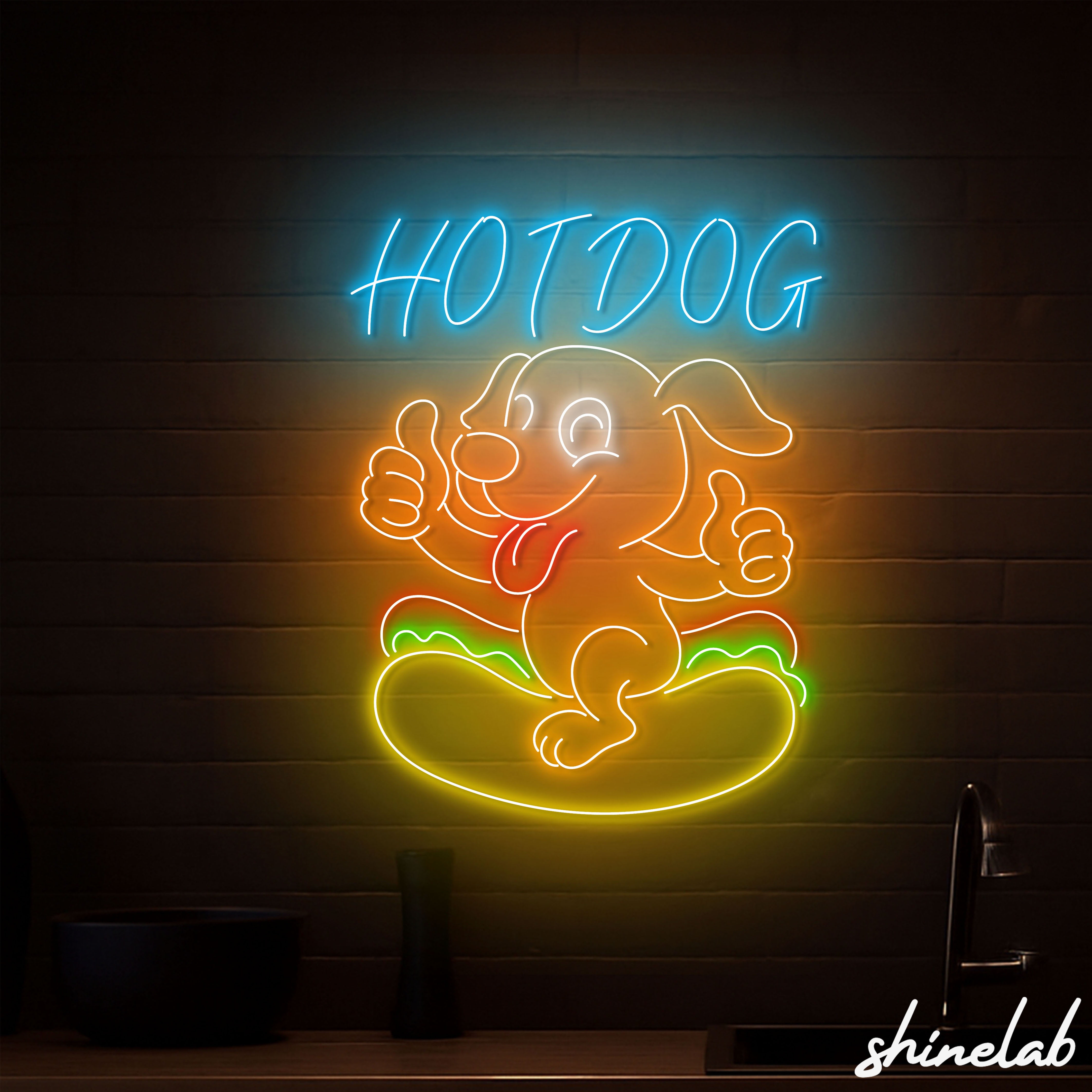 Shinelab Cute Hot Dog Dog Neon Sign, Fast Food Shop Light, Diner Wall Decor, Kitchen Decor 15595