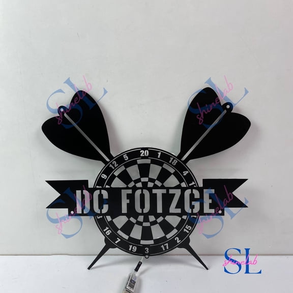 Shinelab Dartboard Dart Game Metal Wall Art LED Light, Dart Player Name Sign, Dart Game Metal Sign, Dart Club Sign Decor 4010