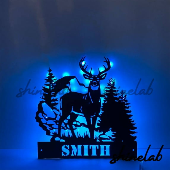 Shinelab Deer Hunting Metal Sign LED Wall Art, Custom Deer Antlers Wall Decor 11233