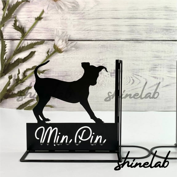 Shinelab Dog Metal Bookends Custom Pet Lover Name Bookend Gift, Animal Desk Bookshelf Decor 6242