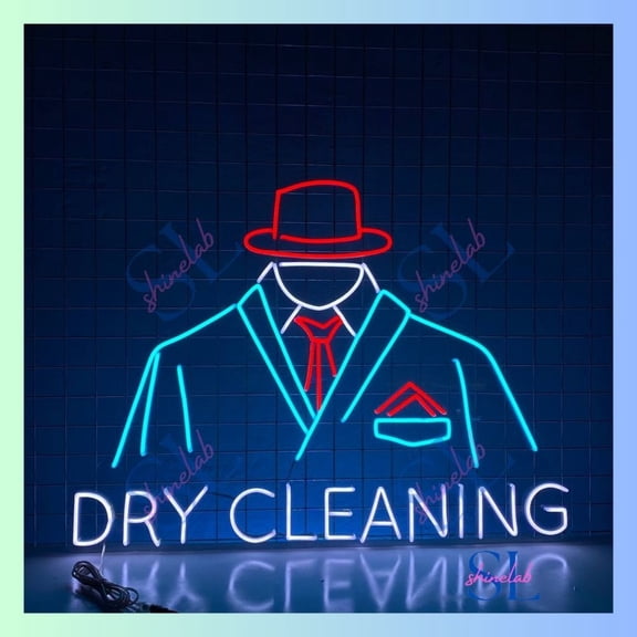 Shinelab Dry Cleaning Laundry Led Sign, Wardrobe Hanger Neon Sign, Laundry Store Led Light 2569