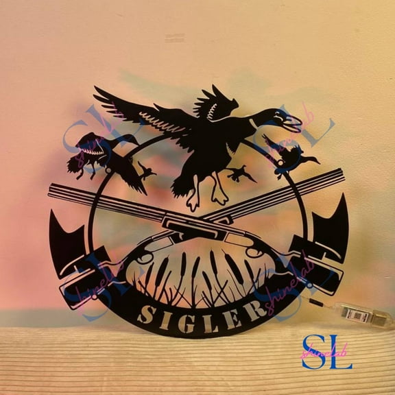 Shinelab Duck Hunting Metal Wall Art LED Light, Hunter Name Sign Home Decor, Mallard Duck Hunting Metal Sign, Hunter Gift 3170