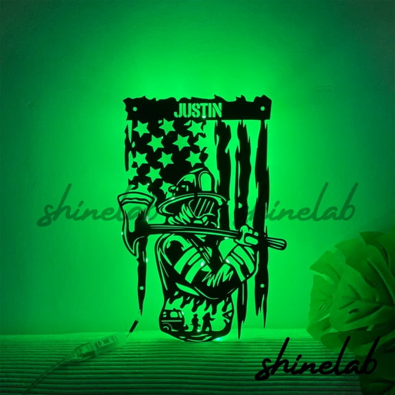 Shinelab Firefighter LED Wall Art, Custom Firefighter Hero Metal Sign, Fire Station Wall Decor 9713
