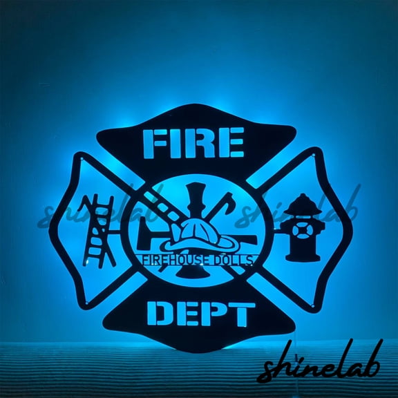 Shinelab Firefighter Maltese Cross Metal Sign, Custom Name Firefighter LED Wall Art, Home Decor 8253