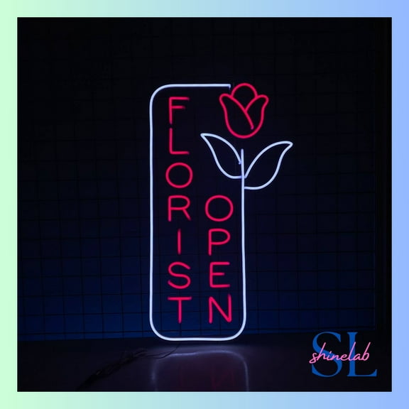 Shinelab Florist Open Neon Sign, Flower Open Wall Art, Flower Store Shop Wall Decor 0155