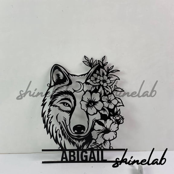 Shinelab Flower Wolf Metal Sign LED Wall Art, Custom Flower Art Decor Personalized Wolf Gifts 11673
