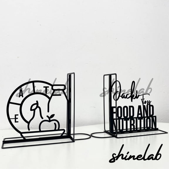 Shinelab Food and Nutrition Metal Bookends Custom Name Bookend Gift, Desk Bookshelf Home Decor 6791