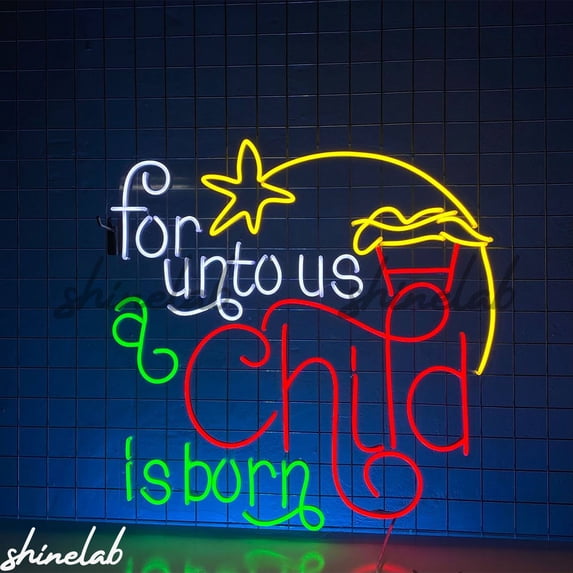 Shinelab For Unto Us a Child Is Born Neon Sign, Nativity LED Decor, Christmas Neon Sign