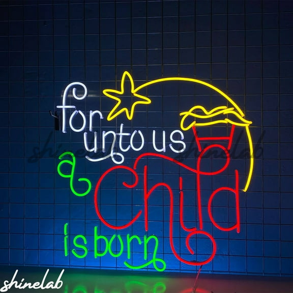 Shinelab For Unto Us a Child Is Born Neon Sign, Nativity LED Decor, Christmas Neon Sign