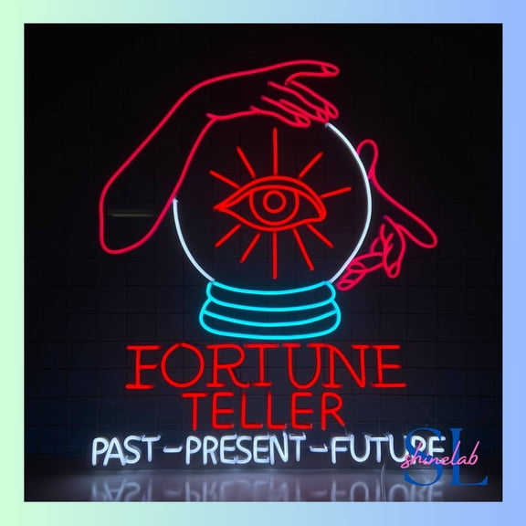Shinelab Fortune Teller Neon Sign, Palm Reader Wall Art Light, Psychic Reading Wall Decor 0175