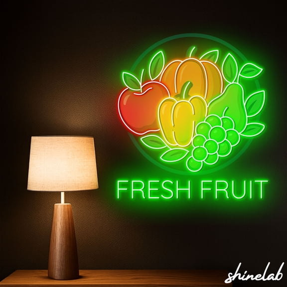 Shinelab Fresh Fruit Produce Neon Sign, Healthy Kitchen Decor, Grocery Store LED Art 15685