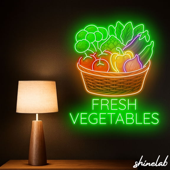 Shinelab Fresh Vegetables Neon Sign, Grocery Store Display, Healthy Kitchen Wall Decor 15695
