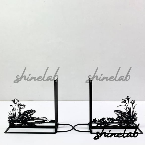 Shinelab Frog Metal Bookends Custom Frog Pet Name Bookend Gift, Animal Desk Bookshelf Decor 6800