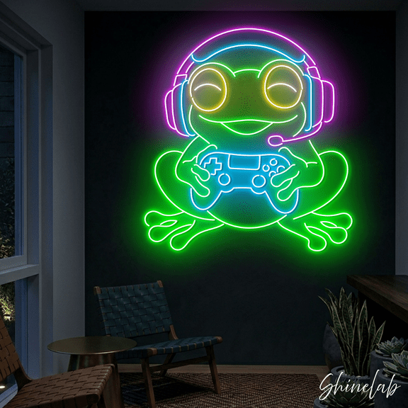 Shinelab Gamer Frog Neon Sign, Game LED Light, Streamer Room Wall Decor