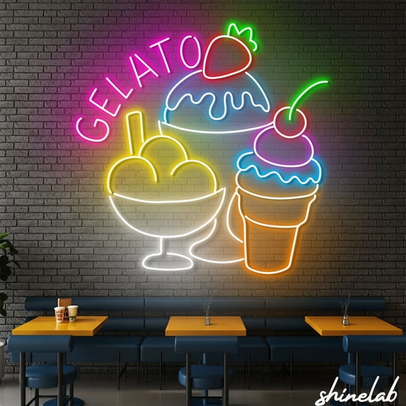 Shinelab Gelato Neon Sign, LED Light Decor for Ice Cream and Dessert Shop 15255