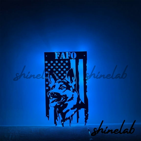 Shinelab German Shepherd US Flag Metal Sign, Custom Name Dog Wall Art, Animal Home Decor 8413