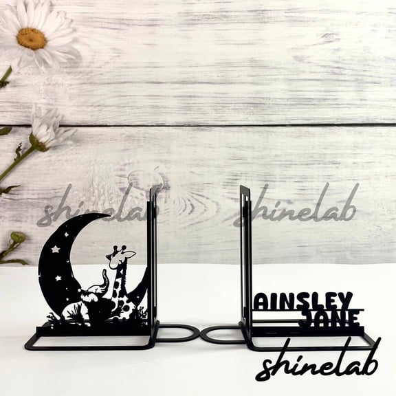 Shinelab Giraffe Mental Bookends Moon Name Bookend Gift, Universe Table Bookshelf Decor 5810