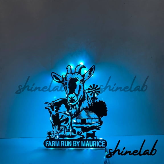 Shinelab Goat Metal Sign LED Wall Art, Custom Goat Wildlife Wall Decor 11353