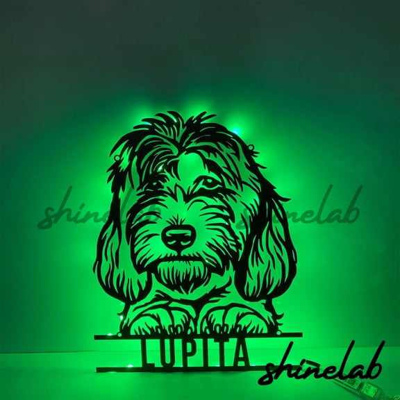 Shinelab Golden Doodle Metal Sign LED Wall Art, Custom Pet Dog Home Sign Decor 12173