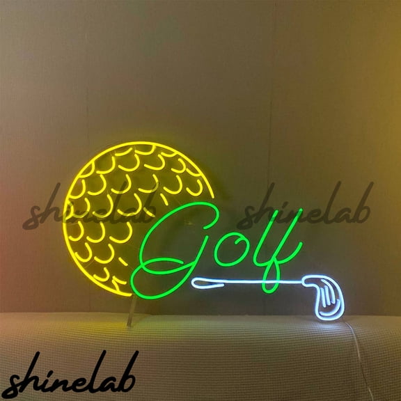 Shinelab Golf Ball Neon Sign, Golf Club Wall Decor, Man Cave Decor, Golf Lover Gift