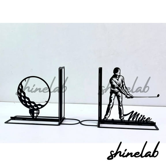 Shinelab Golfing Metal Bookends Custom Golf Player Golfer Name Bookend Gift, Sport Desk Bookshelf Decor 6845